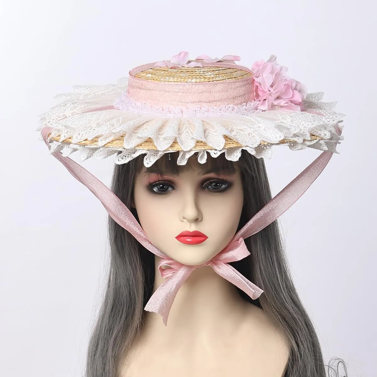 COSDREAMER Girls Women Victorian Tea Party Sun Hat Bows Flowers Straw Hats