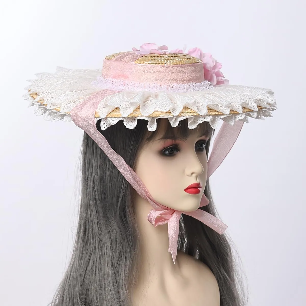 COSDREAMER Girls Women Victorian Tea Party Sun Hat Bows Flowers Straw Hats