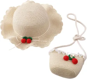 Cosplay Hat Bag Set Beach Hat Summer Cap Cross-Body and Girls Princess Role Play Accessory Straw Sun h Beige