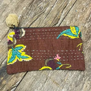 COTTON KANTHA PRINT POMPOM CLUTCH 22x15CM