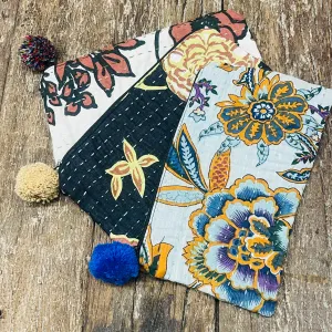 COTTON KANTHA PRINT POMPOM CLUTCH 22x15CM