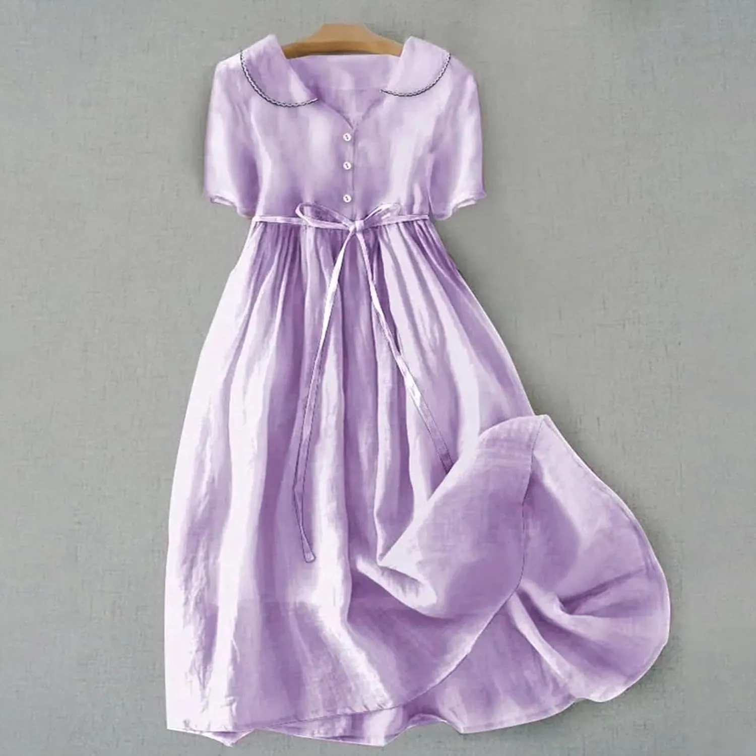 Cotton Linen Dresses for Women 2025 Trendy Button Down Plus Size Flowy A Line Maxi Dress Summer 3/4 Sleeve Boho Sundress