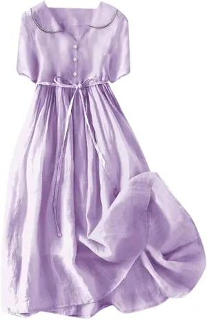 Cotton Linen Dresses for Women 2025 Trendy Button Down Plus Size Flowy A Line Maxi Dress Summer 3/4 Sleeve Boho Sundress