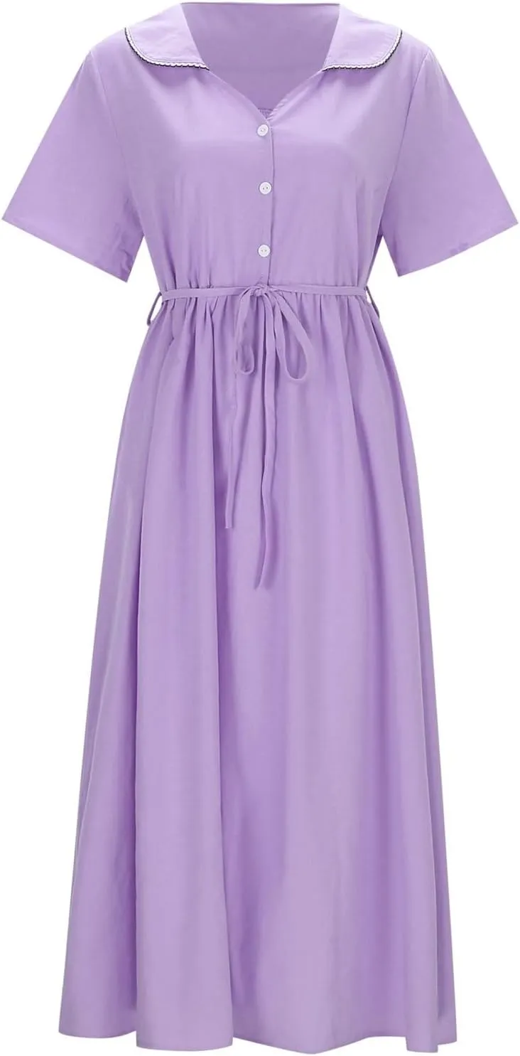 Cotton Linen Dresses for Women 2025 Trendy Button Down Plus Size Flowy A Line Maxi Dress Summer 3/4 Sleeve Boho Sundress