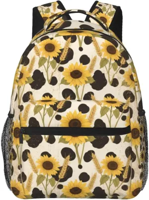 Cow Spot Sunflower Wheat Ear Adult Backpacks 15 Inch Laptop Backpack Travel Bag for Men Women Gifts