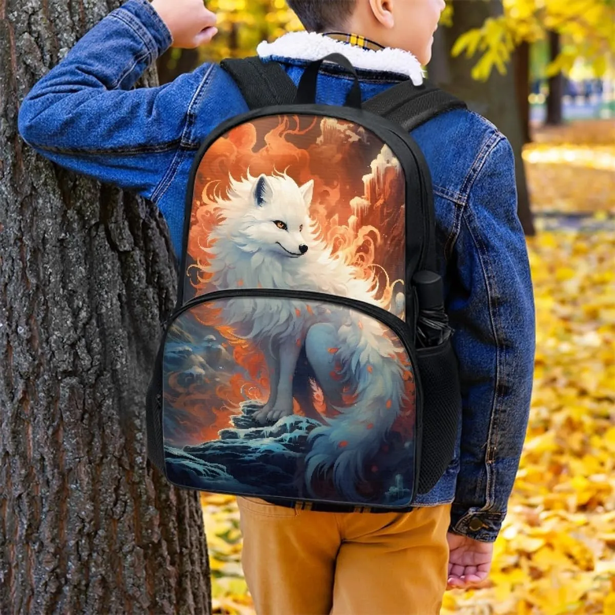 Creative Fox Print Animal Kids' Backpacks Boys Girls School Laptop Travel School Bag Travel Rucksack,Fire Fox