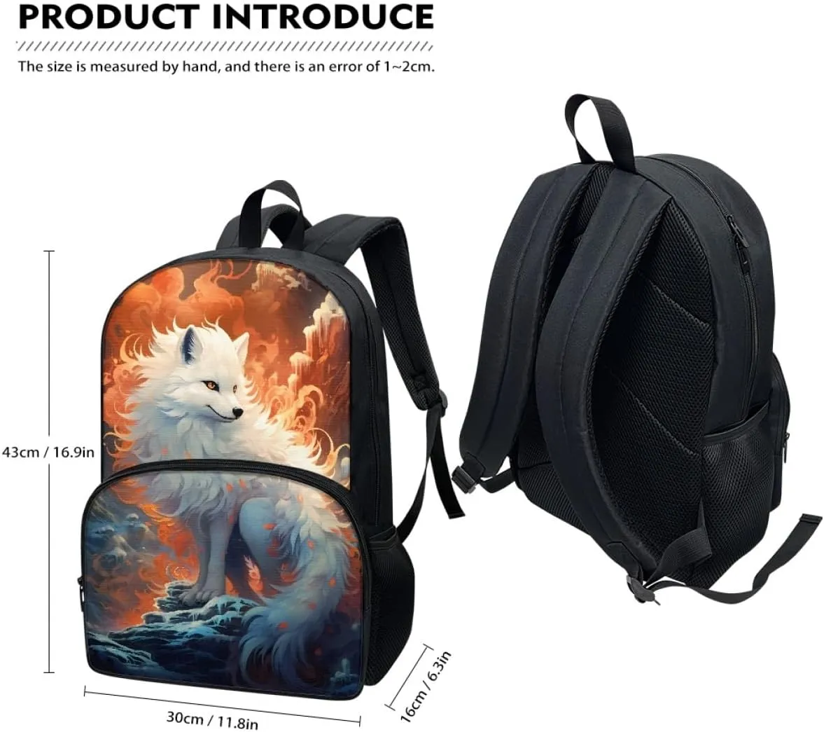 Creative Fox Print Animal Kids' Backpacks Boys Girls School Laptop Travel School Bag Travel Rucksack,Fire Fox