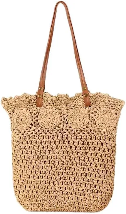 Crochet Beach Bags for Women Handmade Woven Tote Bag Shoulder Handbag For Summber Beach & Travel