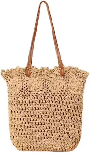 Crochet Beach Bags for Women Handmade Woven Tote Bag Shoulder Handbag For Summber Beach & Travel