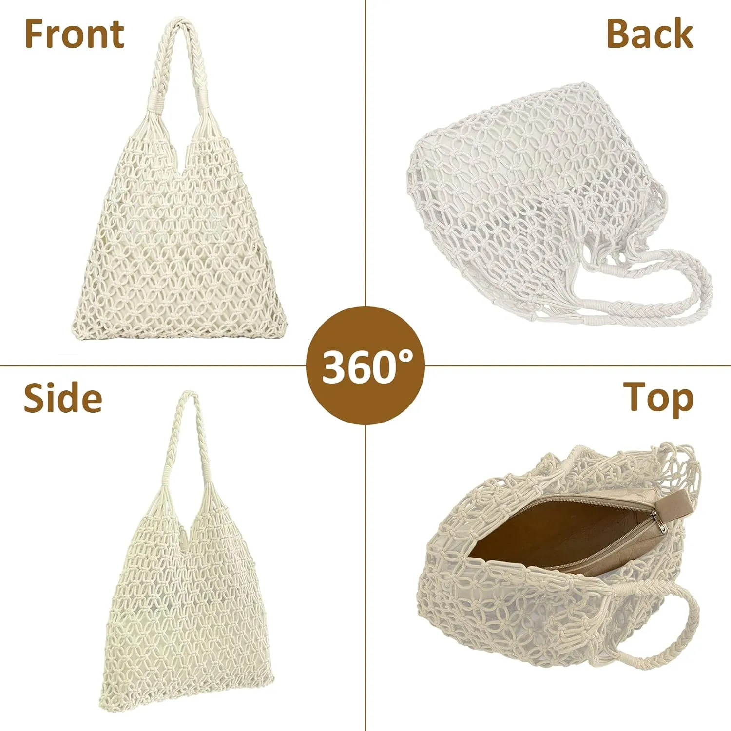 Crochet Mesh Tote Beach Bag Woven Hollow Out Handbag, Straw Rattan Net Shoulder Purse Summer Armpit Bag for Women