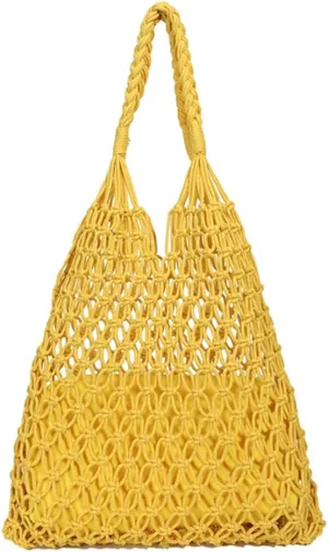 Crochet Mesh Tote Beach Bag Woven Hollow Out Handbag, Straw Rattan Net Shoulder Purse Summer Armpit Bag for Women
