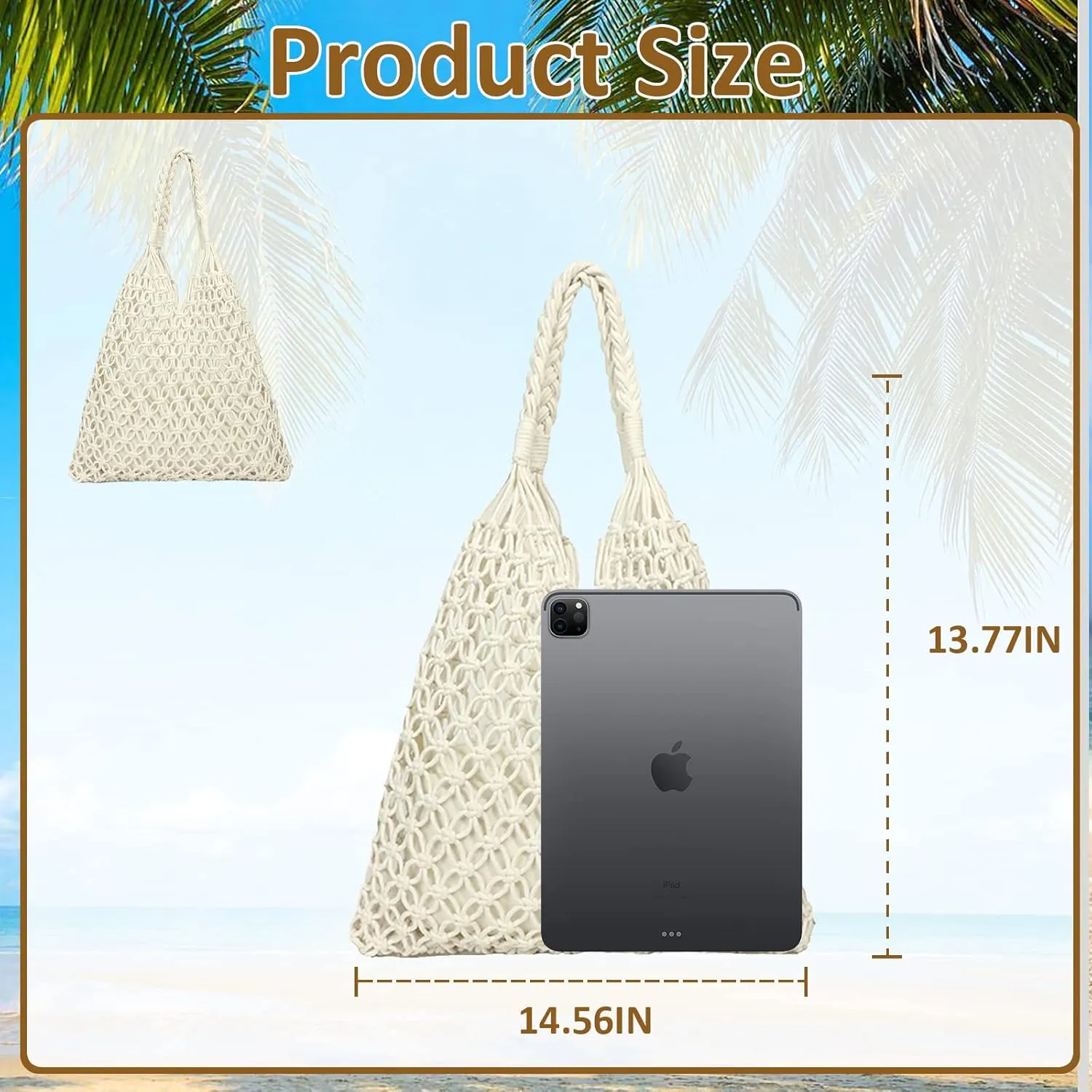 Crochet Mesh Tote Beach Bag Woven Hollow Out Handbag, Straw Rattan Net Shoulder Purse Summer Armpit Bag for Women