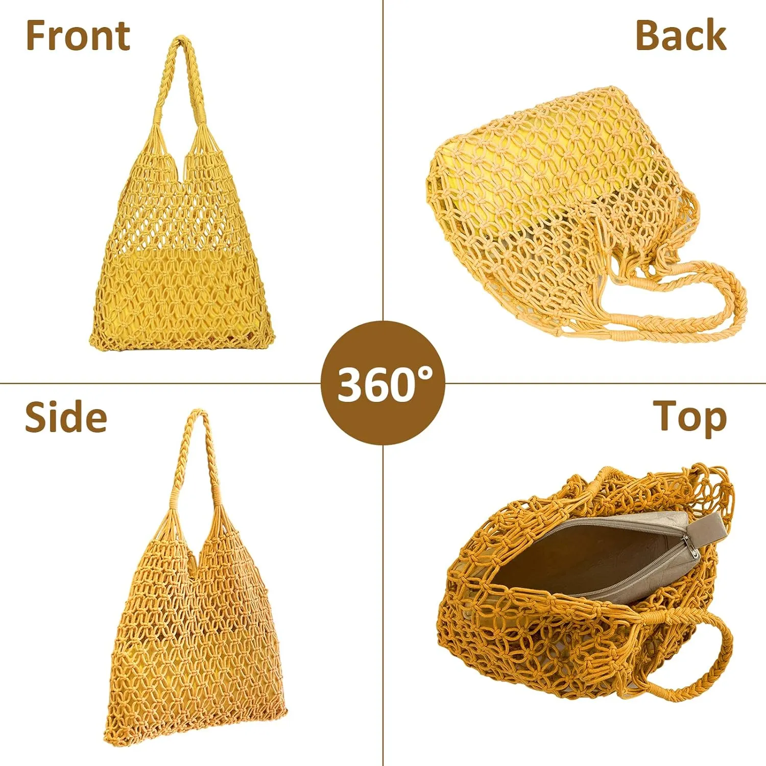 Crochet Mesh Tote Beach Bag Woven Hollow Out Handbag, Straw Rattan Net Shoulder Purse Summer Armpit Bag for Women