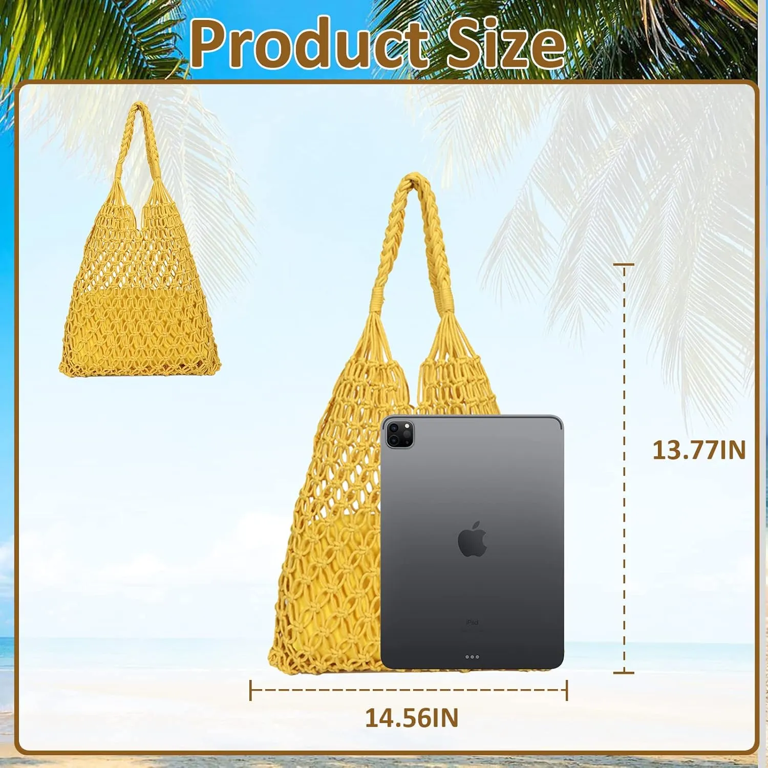 Crochet Mesh Tote Beach Bag Woven Hollow Out Handbag, Straw Rattan Net Shoulder Purse Summer Armpit Bag for Women