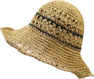 Crochet Womens Straw Sun Hat, Foldable Summer Beach Sun Hats, Wide Brim Bucket Hat for Women