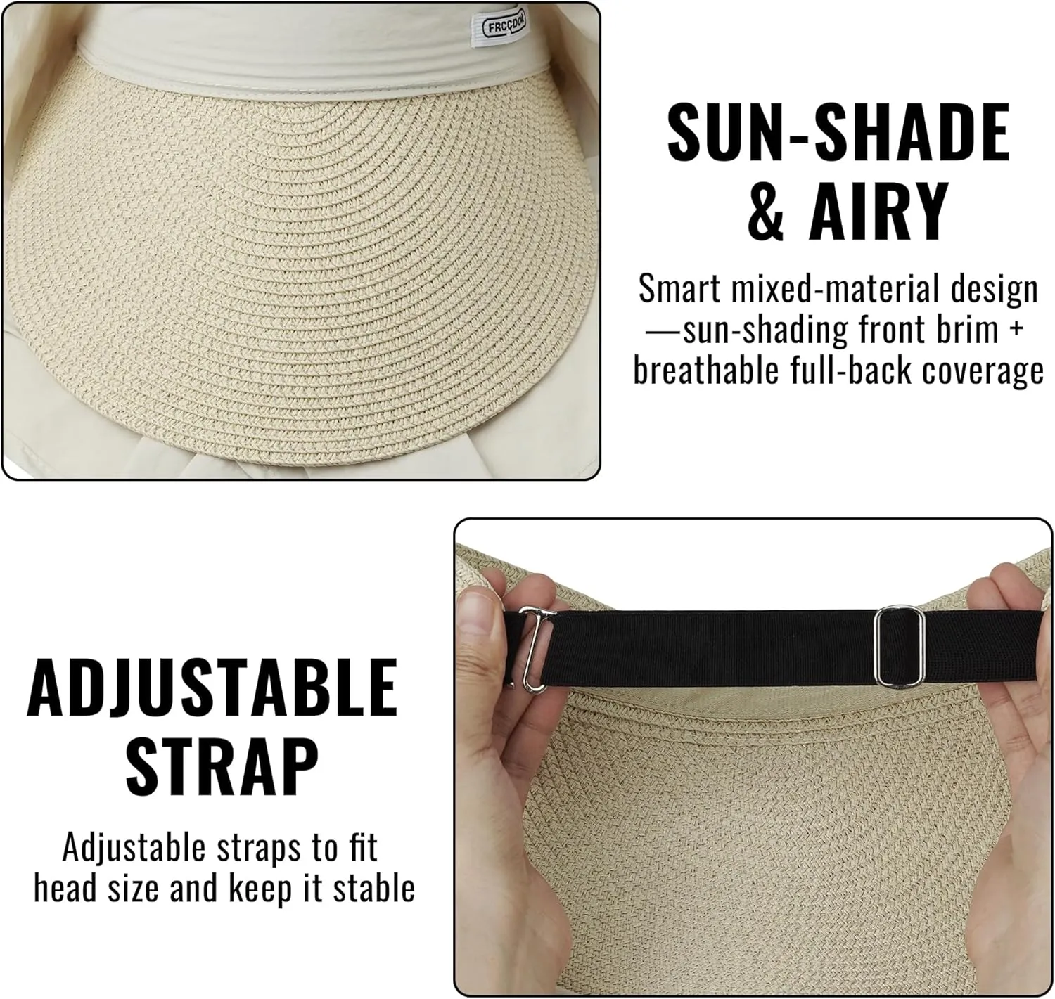 Croogo Straw Visor Hat Summer Flap Visor Hat for Women Sun Protection Cap with Wide Brim Travel Fishing Beach Hat