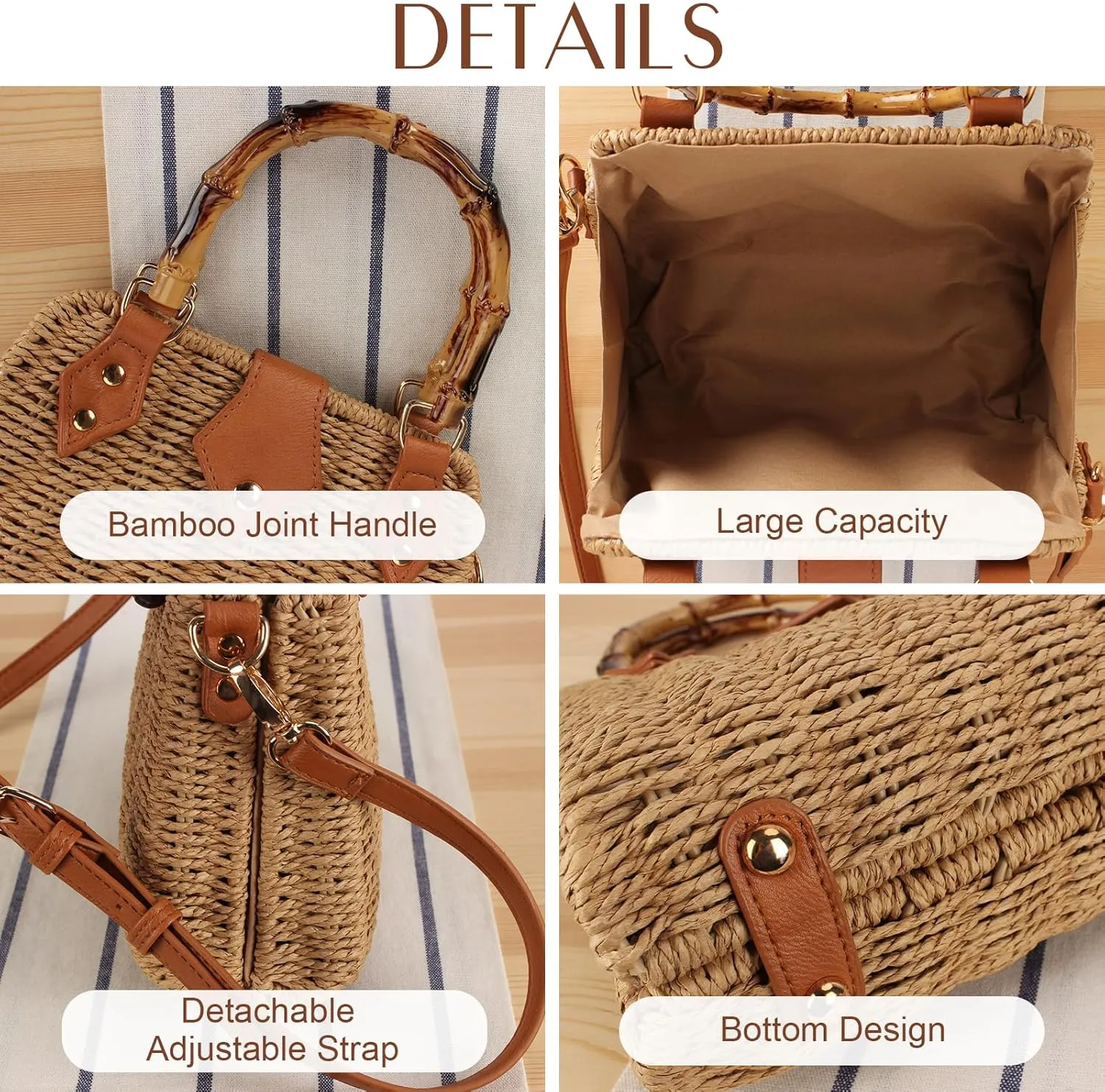 Cross Body Handbags for Women Straw Woven Beach Bag 2025 Summer Handmade Purses Wicker Rattan Bag Holiday