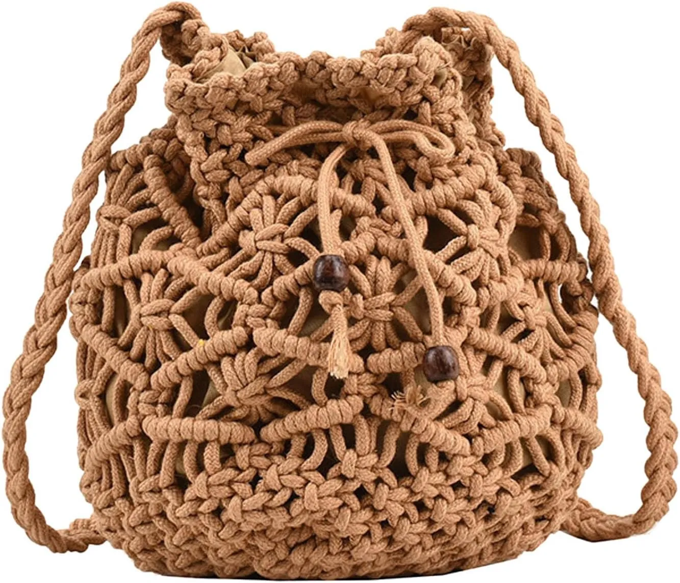 Crossbody Bag for Women Ladies Crossbody Bag Literary Single Shoulder Vintage Cotton Woven Drawstring Fresh Beach