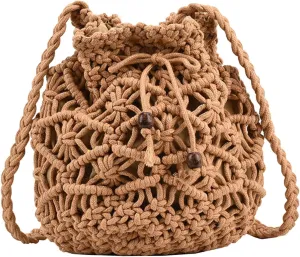 Crossbody Bag for Women Ladies Crossbody Bag Literary Single Shoulder Vintage Cotton Woven Drawstring Fresh Beach