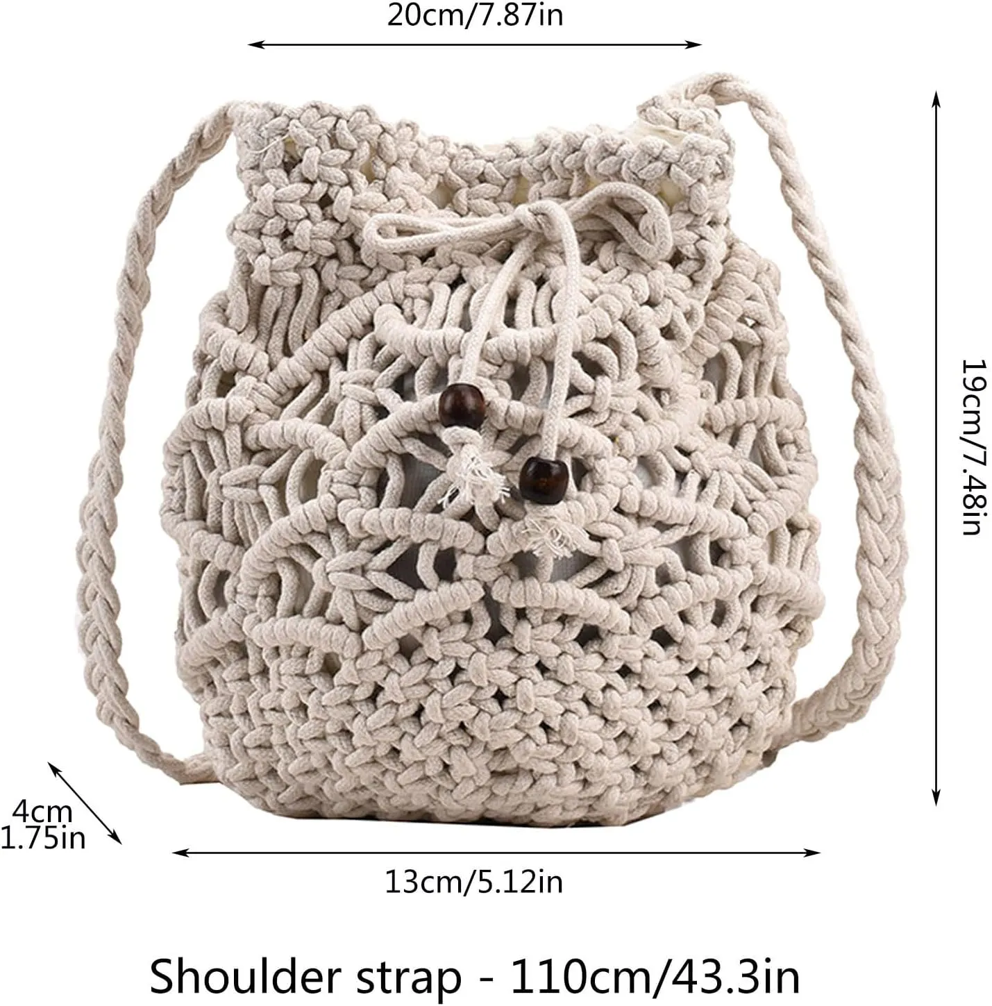 Crossbody Bag for Women Ladies Crossbody Bag Literary Single Shoulder Vintage Cotton Woven Drawstring Fresh Beach