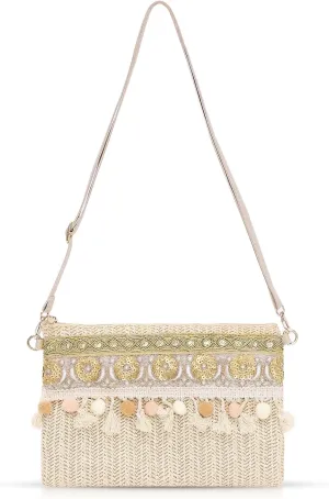 Crossbody Bag for Women, Tasseled Sequins Clutch Purses, Bohemian Handmade Woven Handbags, Summer Beach Bag, Envelope Wallet