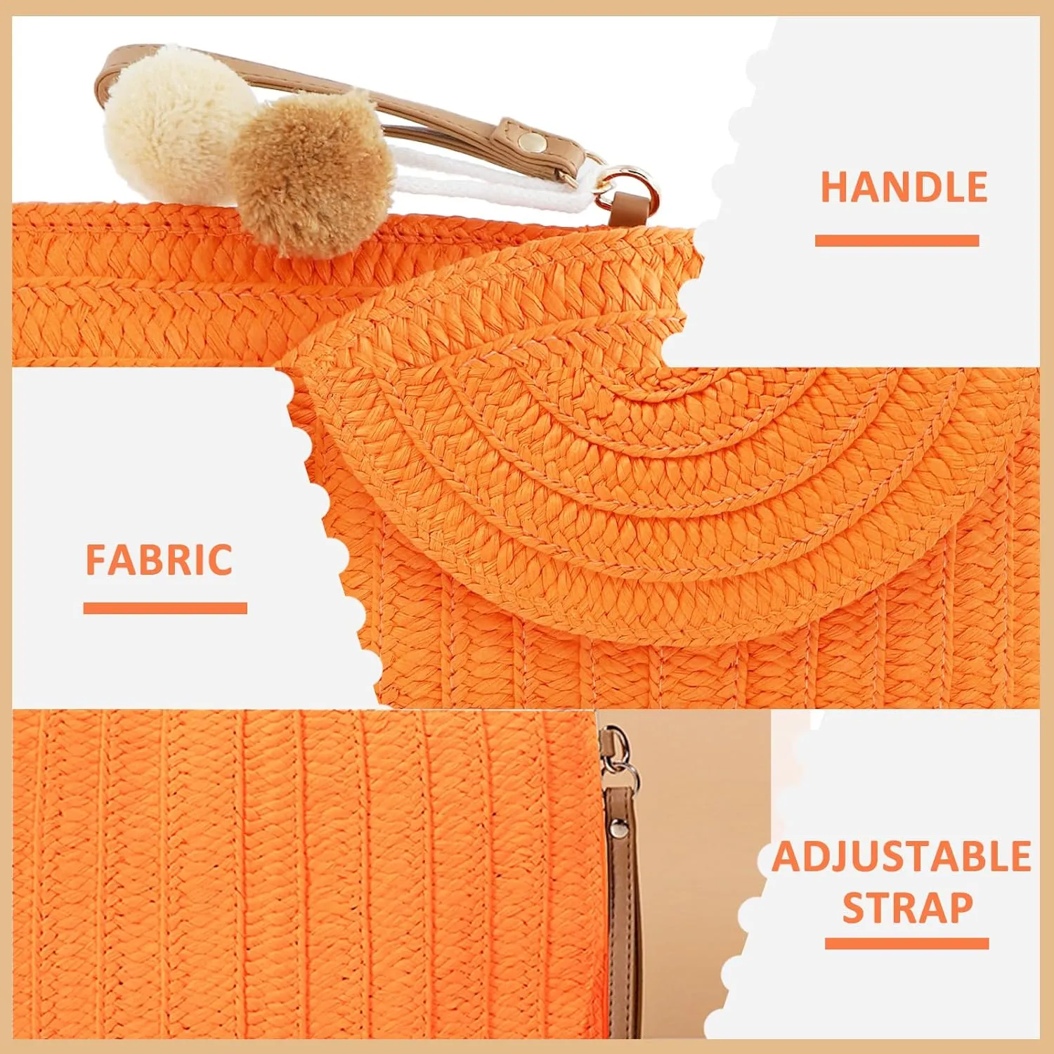 Crossbody Bags for Women, Straw Clutch Purses, Bohemian Handmade Woven Envelope Package