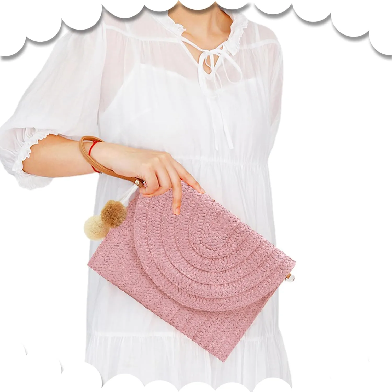 Crossbody Bags for Women, Straw Clutch Purses, Bohemian Handmade Woven Envelope Package