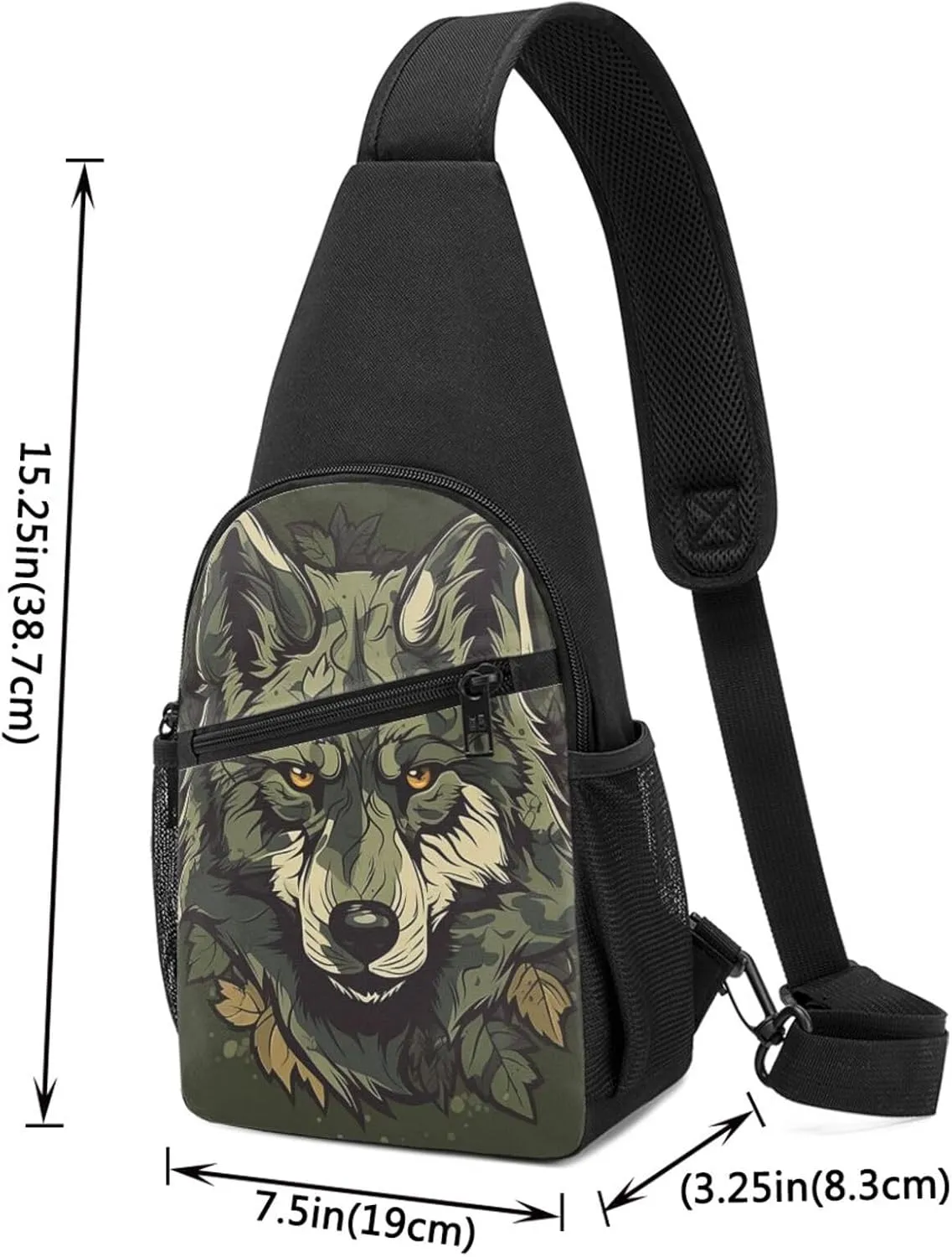 Crossbody Sling Backpack Sling Bag for Men Women Cross Chest Bag Shoulder Bag Camouflage Wolf Image Travel Hiking Daypack