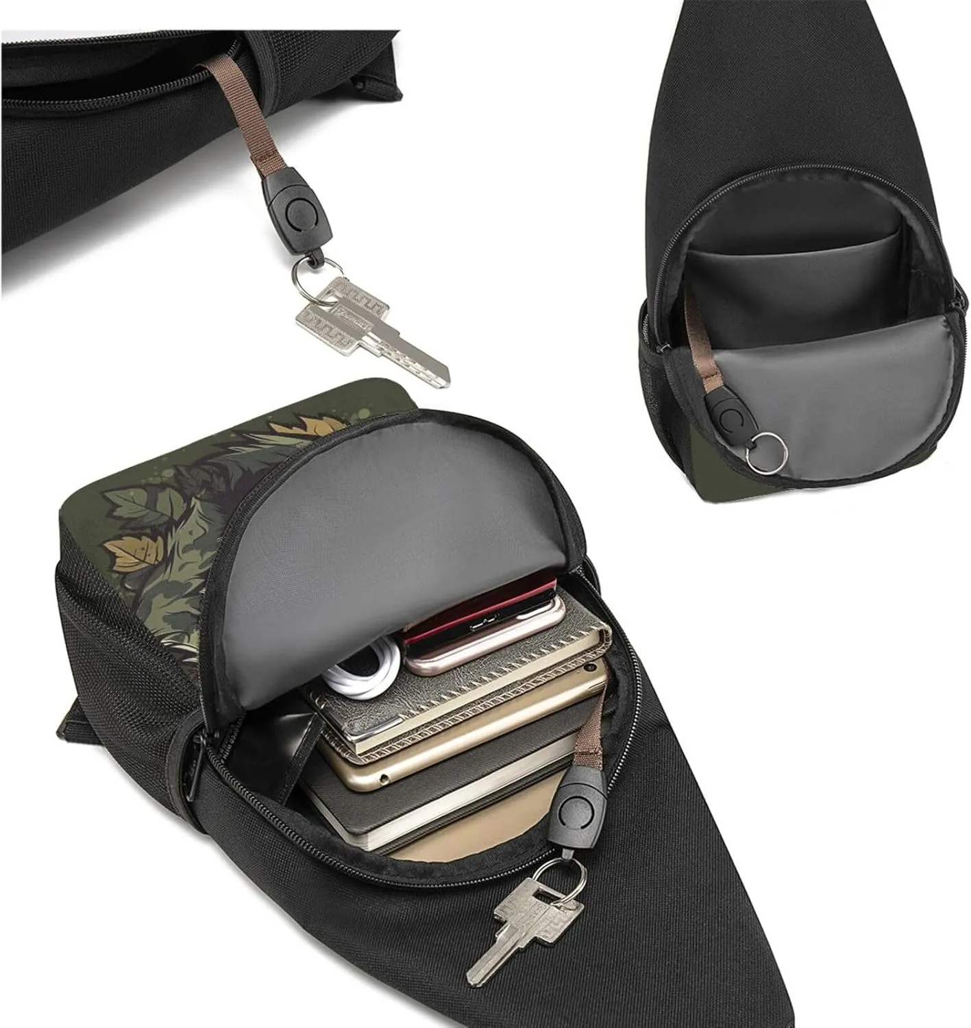 Crossbody Sling Backpack Sling Bag for Men Women Cross Chest Bag Shoulder Bag Camouflage Wolf Image Travel Hiking Daypack