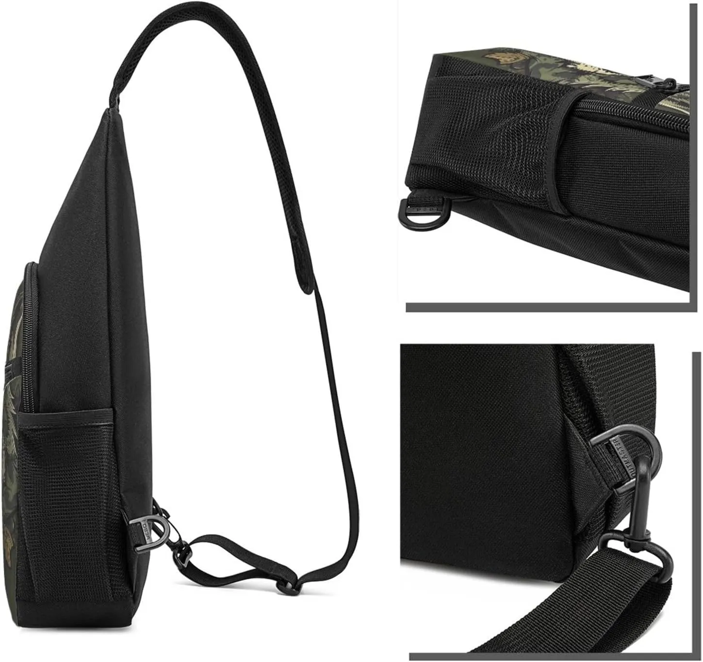 Crossbody Sling Backpack Sling Bag for Men Women Cross Chest Bag Shoulder Bag Camouflage Wolf Image Travel Hiking Daypack