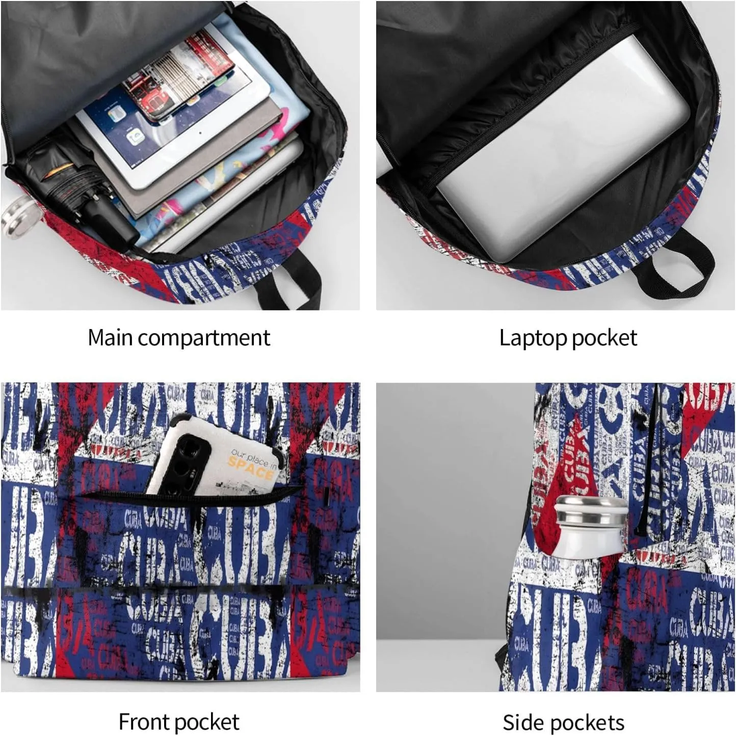 Cuba Flag Large Travel Backpack Casual Backpacks Laptop Daypack Working Rucksack Lightweight Back Pack Sports Bag with Adjustable Shoulder Strap