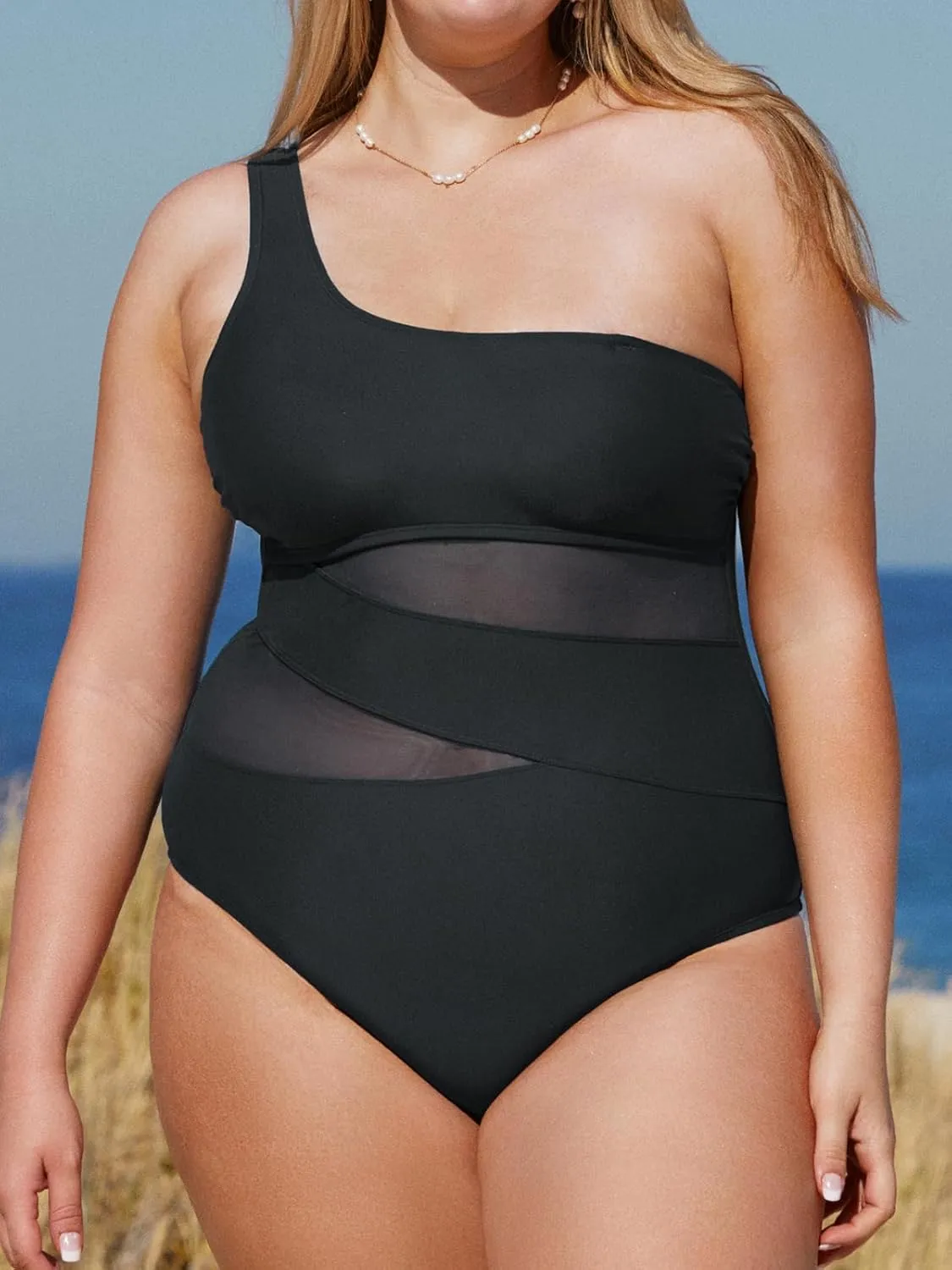 CUPSHE Women's Plus Size Swimsuit One Piece Bathing Suit Mesh Removable Straps Swimwear