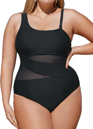 CUPSHE Women's Plus Size Swimsuit One Piece Bathing Suit Mesh Removable Straps Swimwear