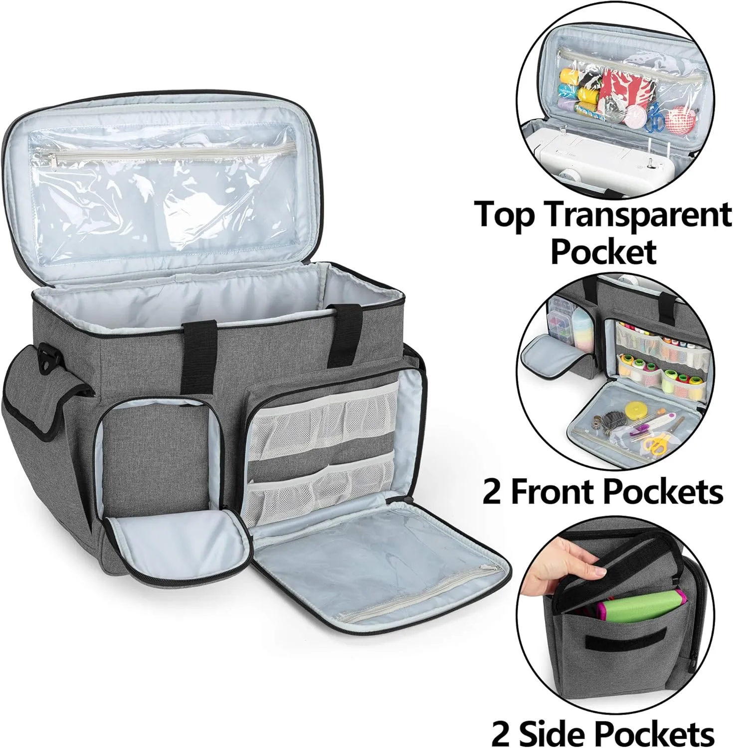 CURMIO Sewing Machine Case, Universal Travel Bag Compatible for Singer, Brother, Janome and most standard sewing machines, Gray(Bag Only)