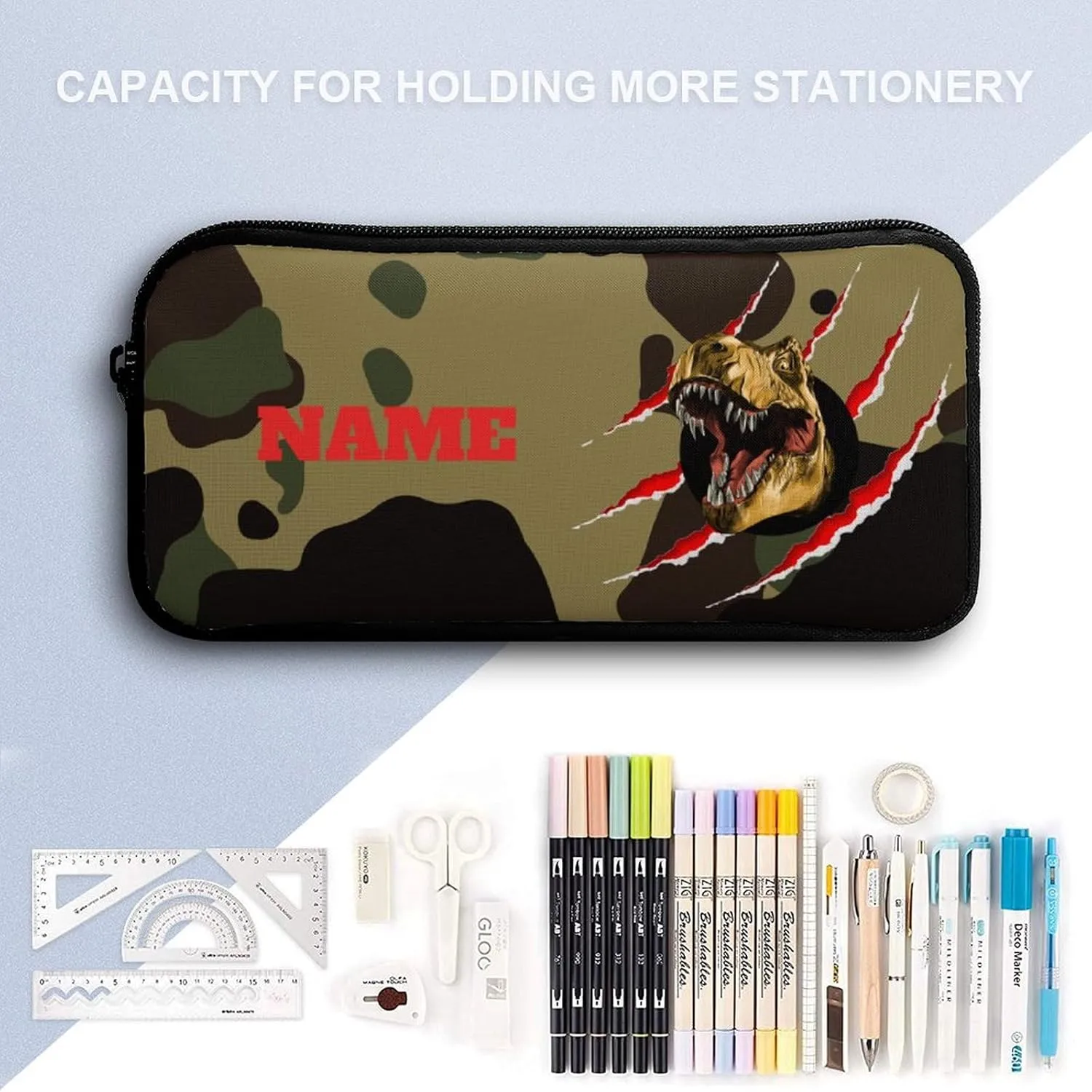 Custom 3Pcs Backpack Set with Lunch Bag Pencil Case Add Your Name Personalized School Book Bags Customization Camouflage Dinosaur T-rex Backpack for Girls Boys Teens