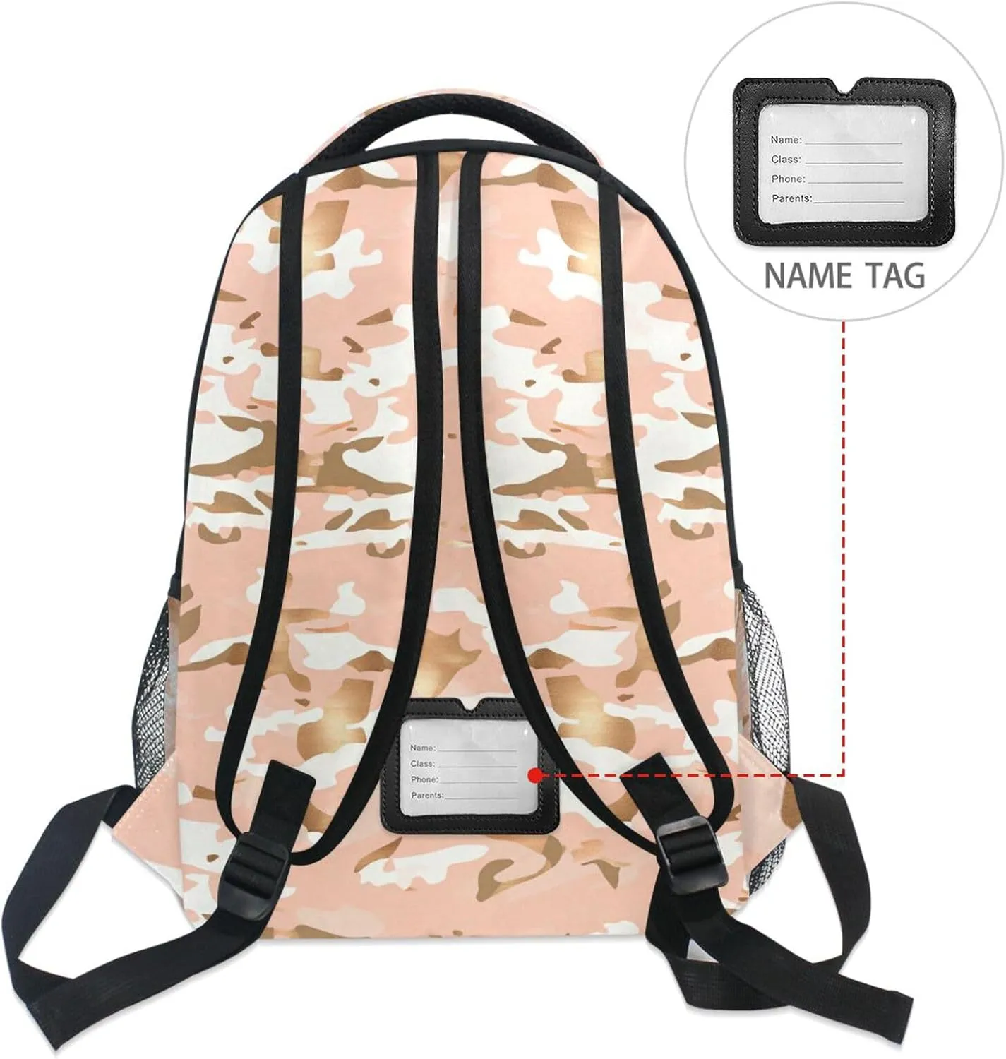 Cute Backpack for Women Men Waterproof Carry On Backpacks with Chest Strap for College Work Camouflage Rose Gold