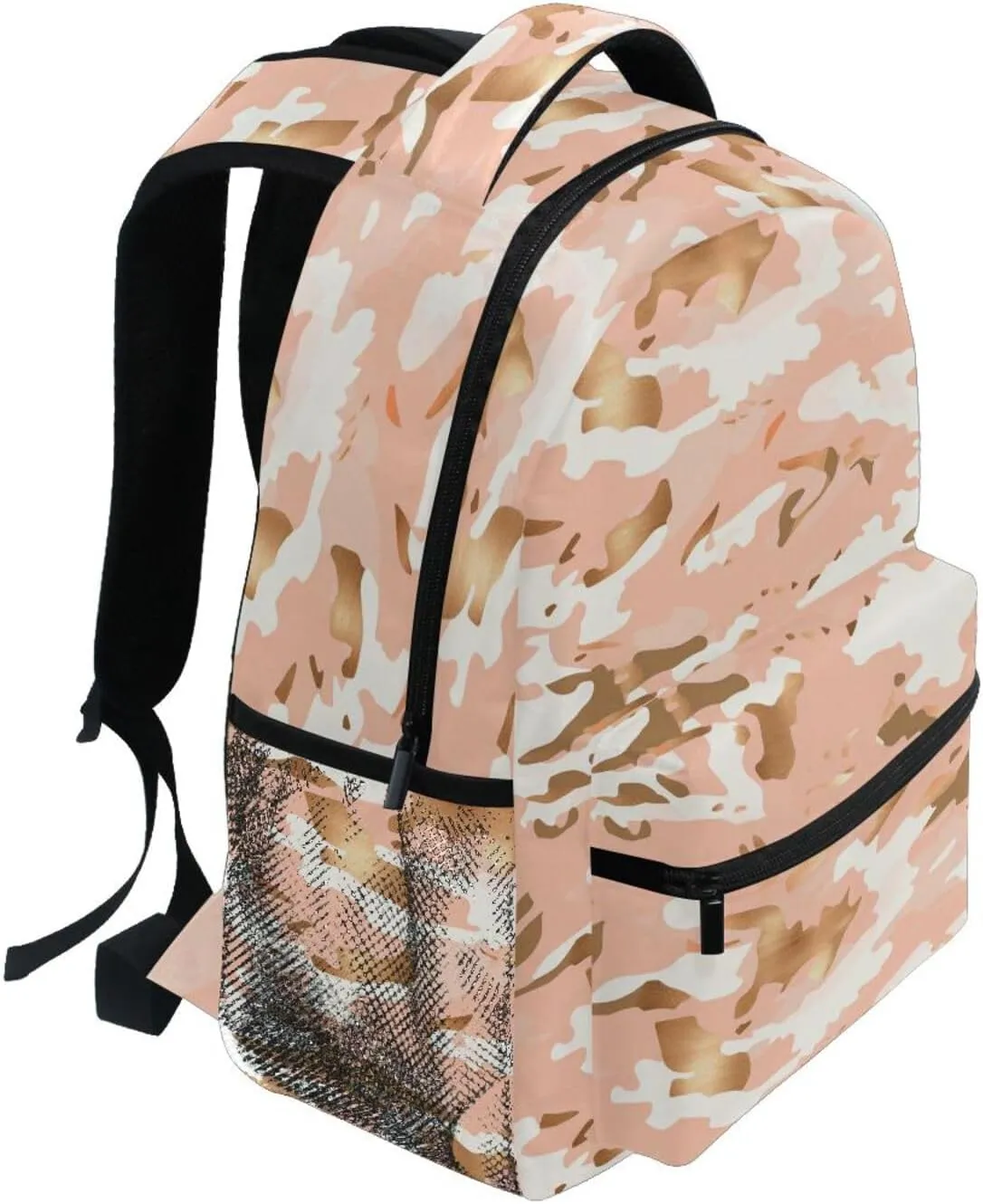 Cute Backpack for Women Men Waterproof Carry On Backpacks with Chest Strap for College Work Camouflage Rose Gold
