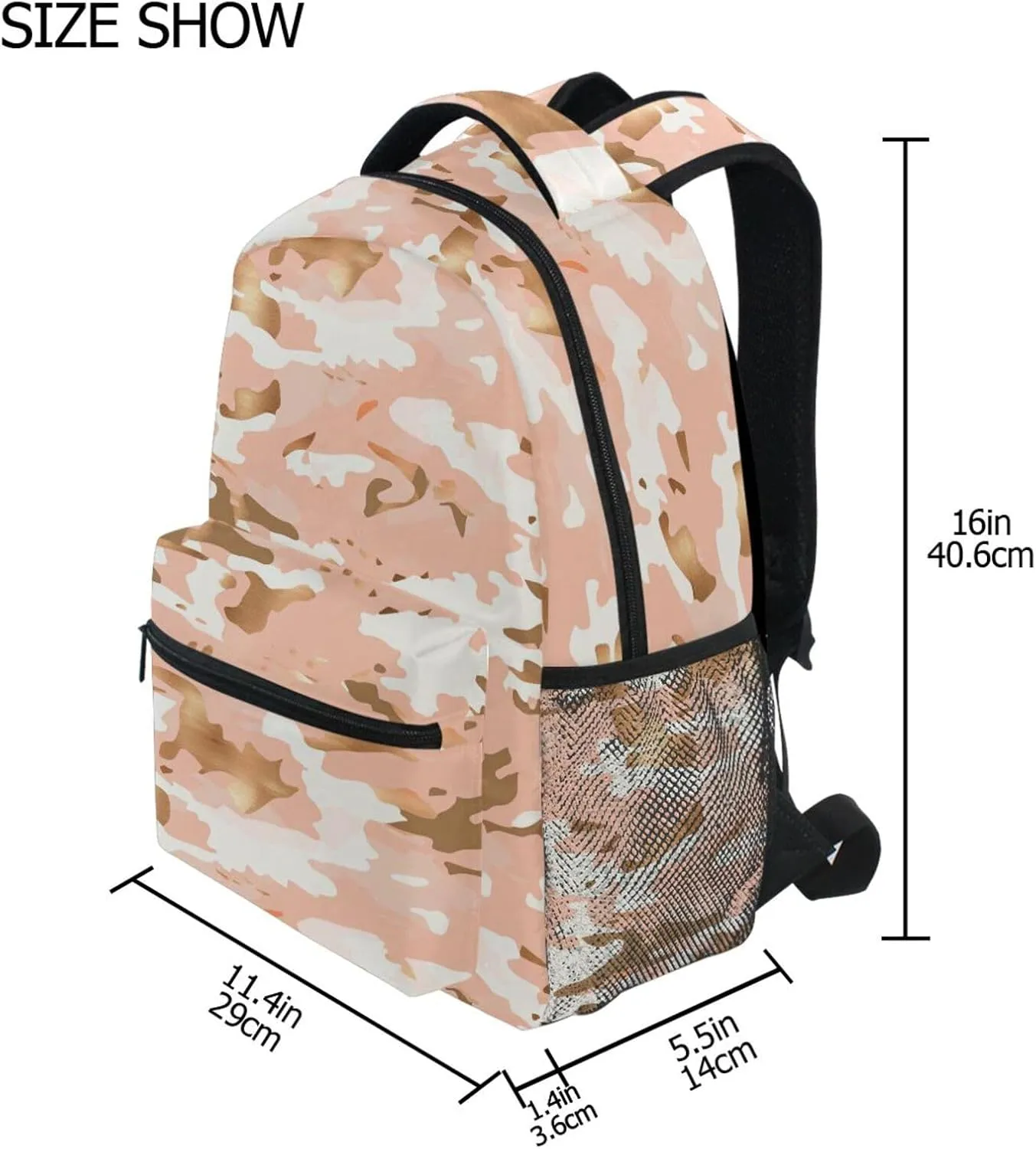 Cute Backpack for Women Men Waterproof Carry On Backpacks with Chest Strap for College Work Camouflage Rose Gold