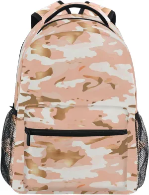 Cute Backpack for Women Men Waterproof Carry On Backpacks with Chest Strap for College Work Camouflage Rose Gold