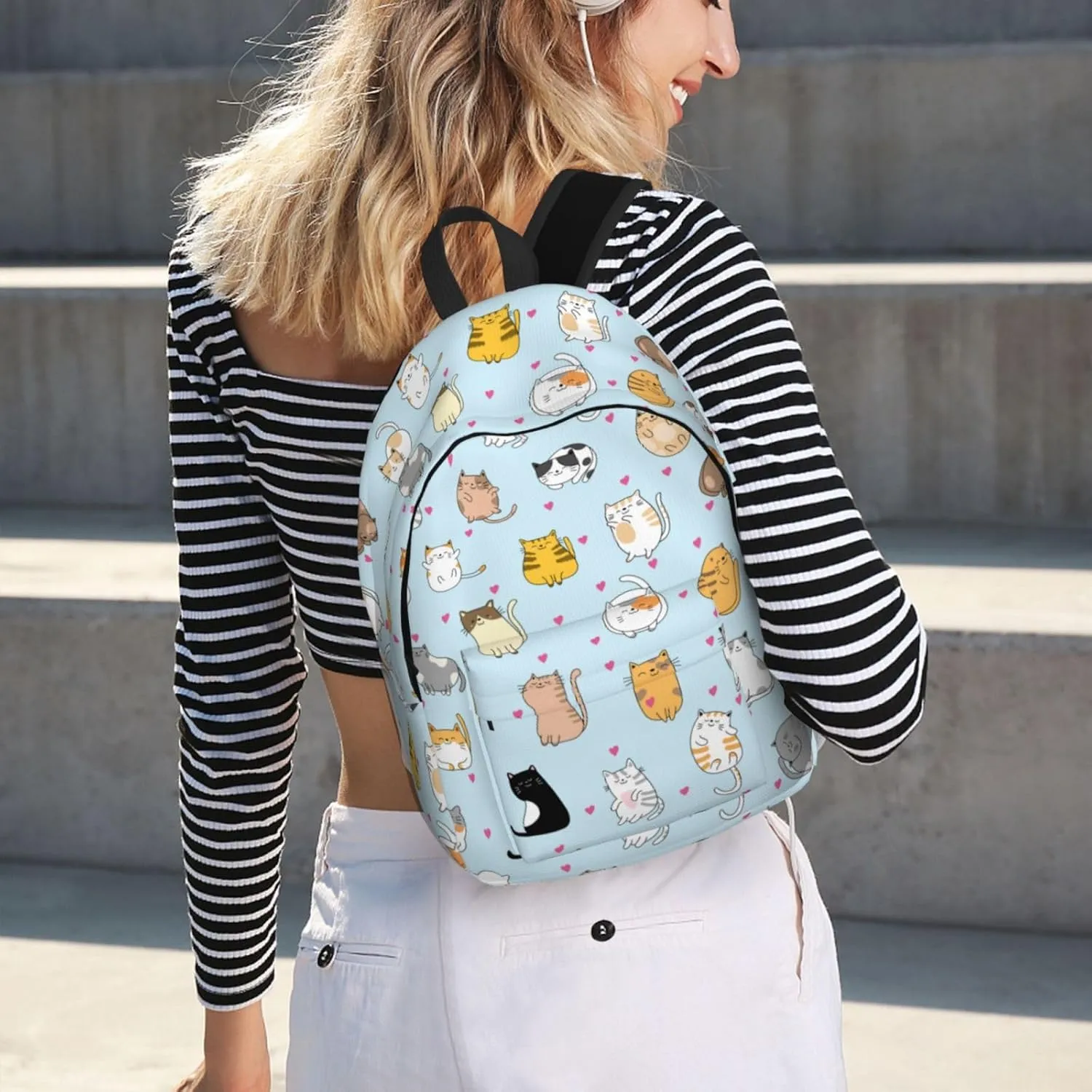 Cute Cat Backpack Laptop Bag Durable Canvas Capacity Large Cute Backpacks Travel Bag