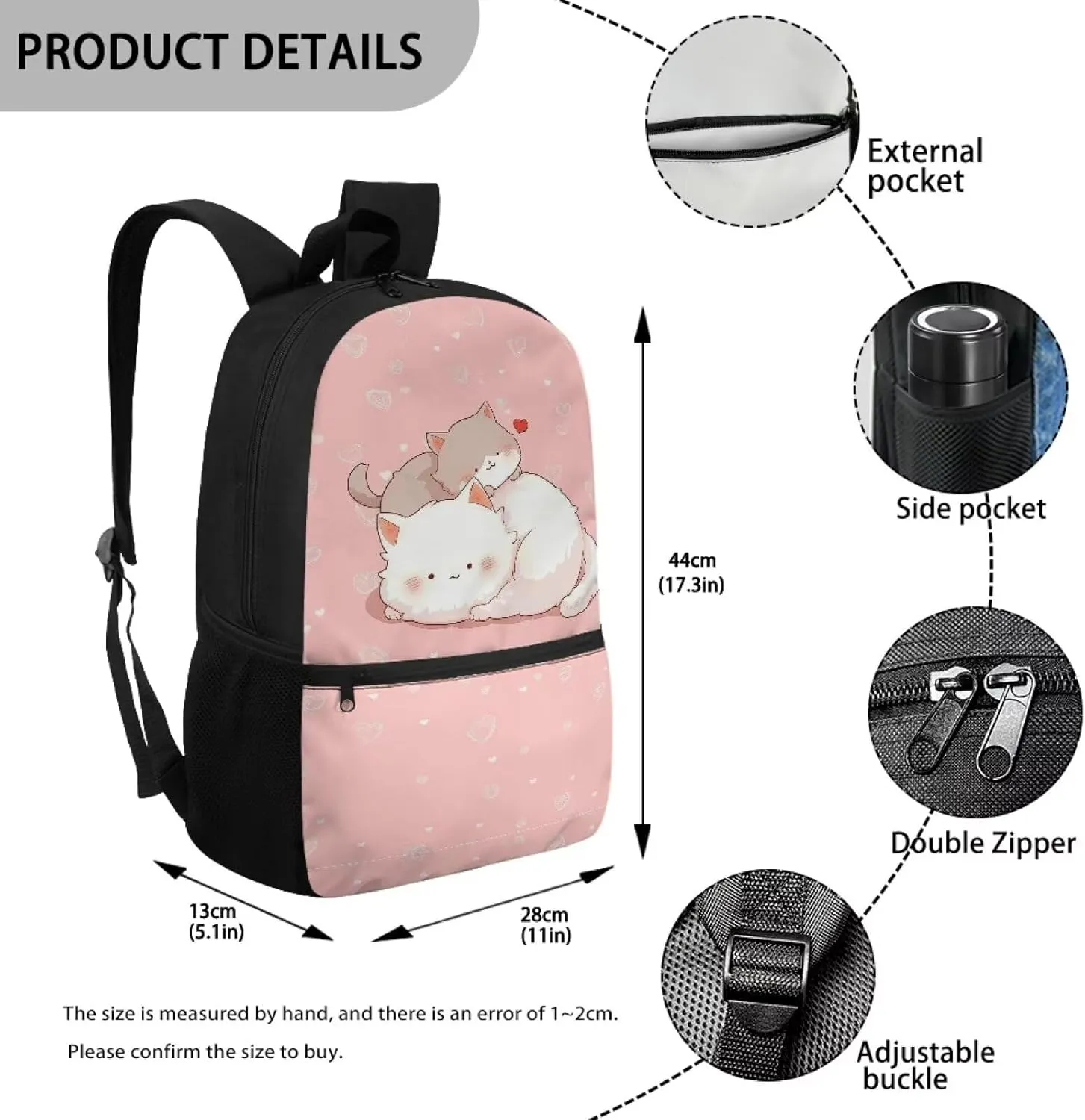 Cute Cat Book Bag for Girls 6-8 8-10 School Backpack Kindergarten Elementary School Bag Pink Bookbags for 3Rd 4Th 5Th 6Th Grade Kids Schoolbag Travel Picnic Casual Daypack
