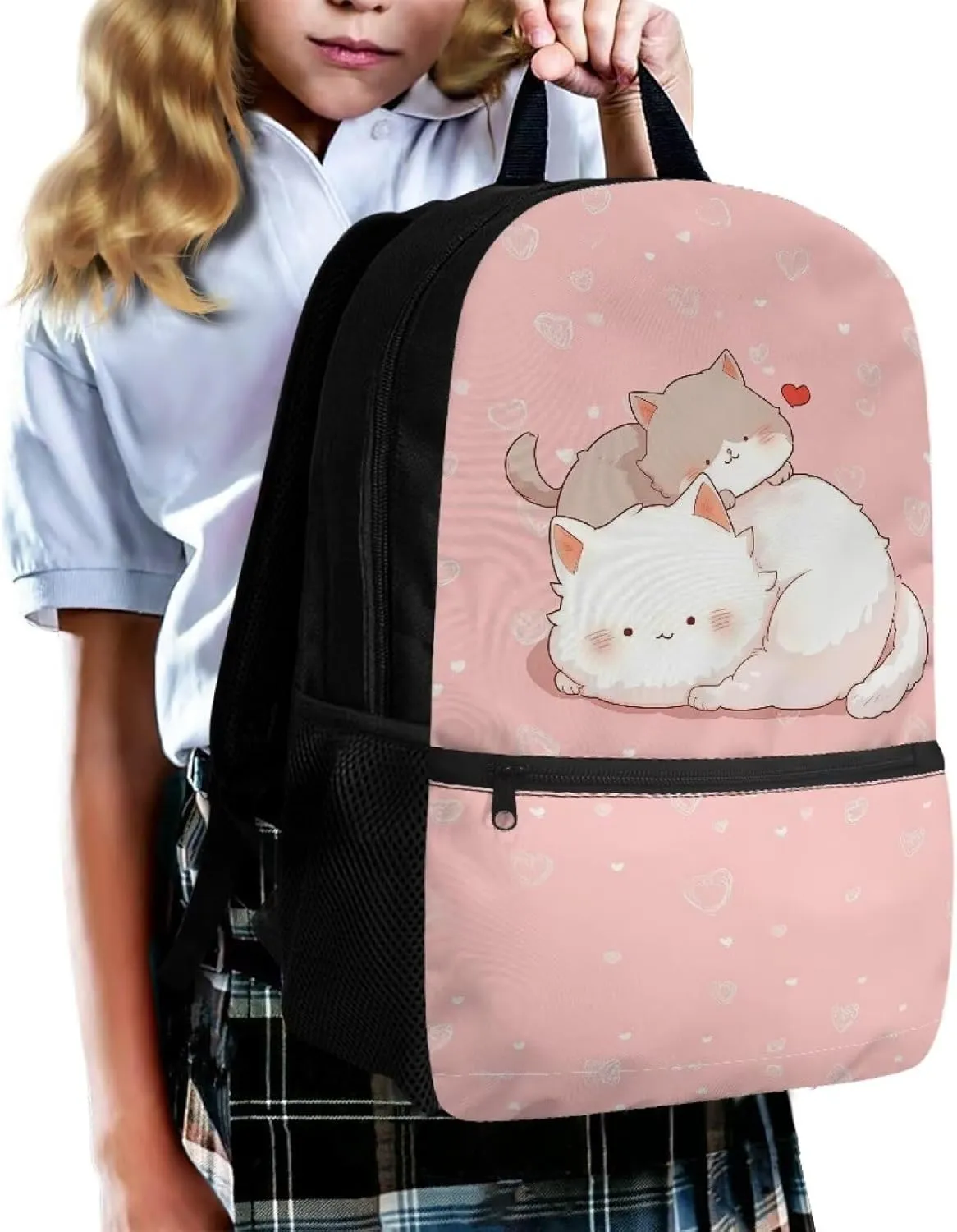 Cute Cat Book Bag for Girls 6-8 8-10 School Backpack Kindergarten Elementary School Bag Pink Bookbags for 3Rd 4Th 5Th 6Th Grade Kids Schoolbag Travel Picnic Casual Daypack