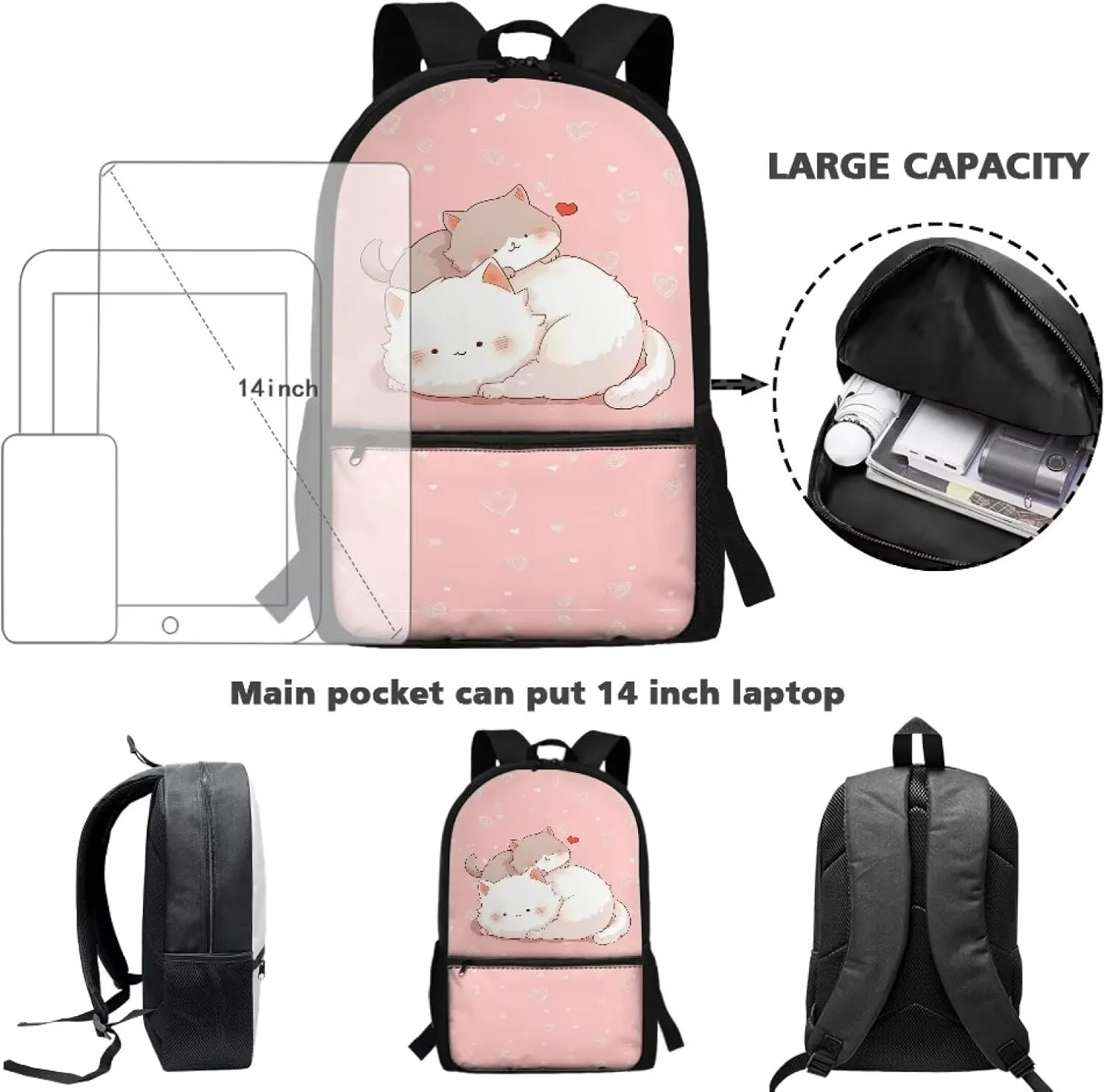 Cute Cat Book Bag for Girls 6-8 8-10 School Backpack Kindergarten Elementary School Bag Pink Bookbags for 3Rd 4Th 5Th 6Th Grade Kids Schoolbag Travel Picnic Casual Daypack