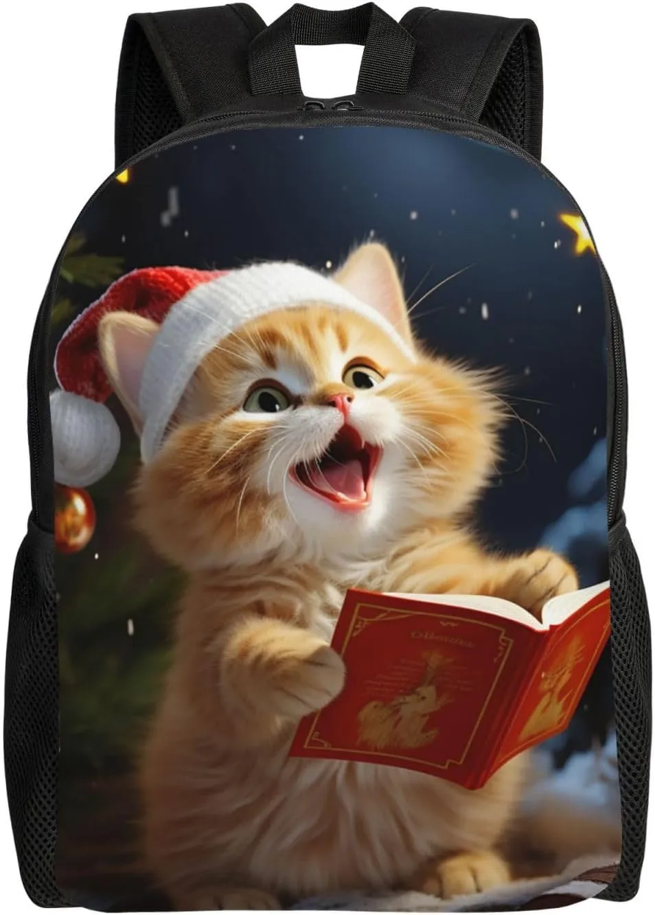 Cute Cat Sing Christmas Carols Backpack for Men Women College Backpack Laptop Bag Casual Daypack Hiking Travel Bag