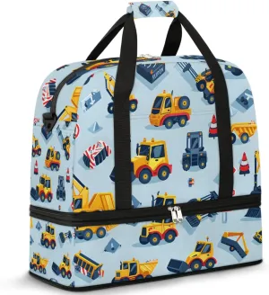 Cute Engineering Vehicle Travel Duffel Bag for Women Men Weekender Overnight Bag with Shoe Compartment Foldable Sports Gym Luggage Bag