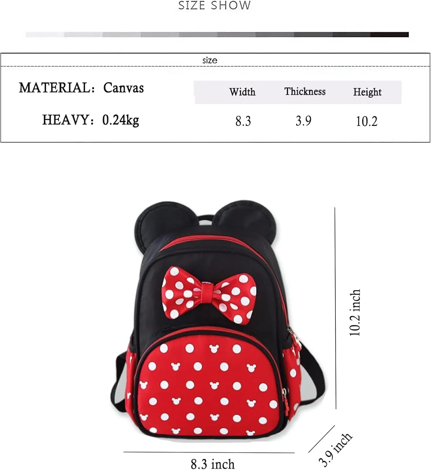 Cute Mini Backpacks, Red Cartoon Bag, Mouse Ears Bowknot Travel Daypack