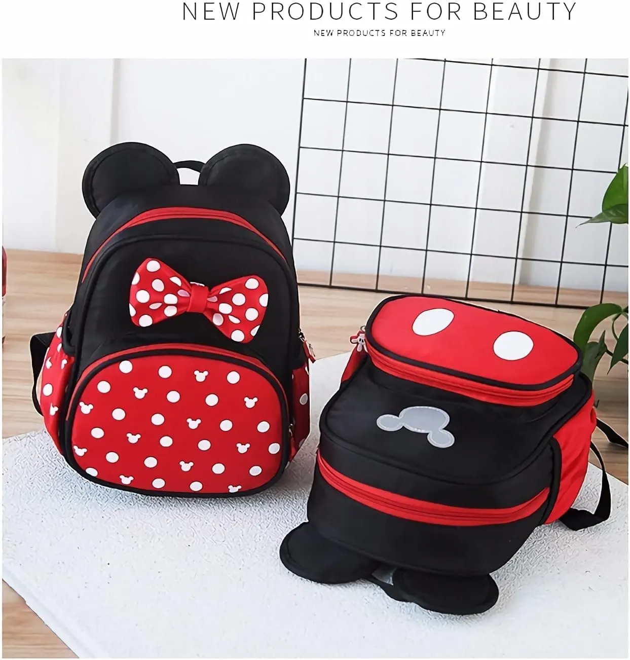 Cute Mini Backpacks, Red Cartoon Bag, Mouse Ears Bowknot Travel Daypack
