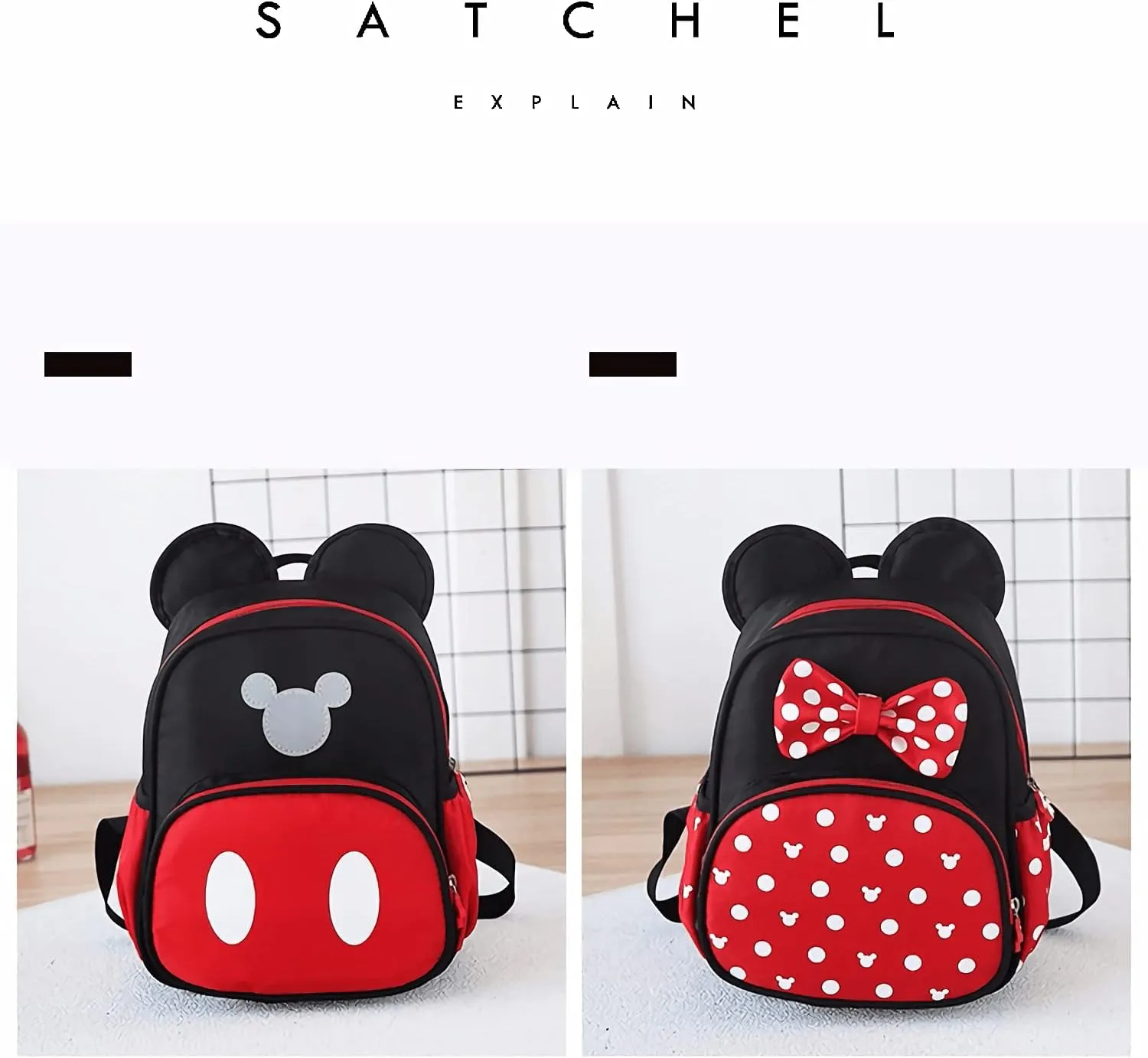 Cute Mini Backpacks, Red Cartoon Bag, Mouse Ears Bowknot Travel Daypack