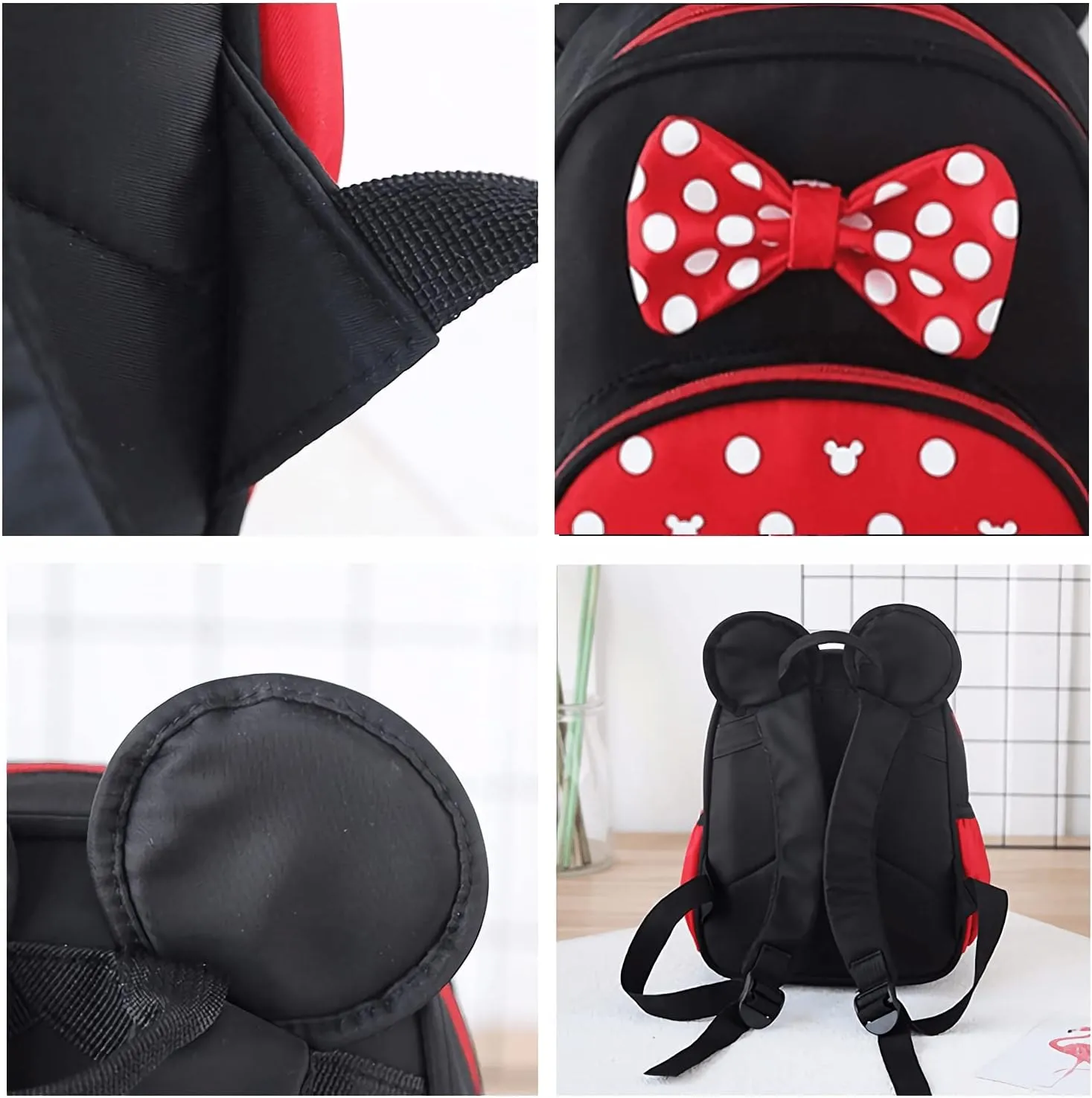 Cute Mini Backpacks, Red Cartoon Bag, Mouse Ears Bowknot Travel Daypack