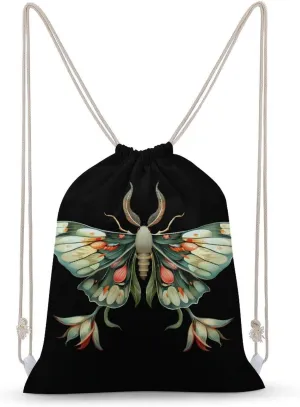 Cute Moth Beautiful Butterfly Insect Drawstring Backpack Canvas Double Shoulder Bag String Bag Sports Gym Bag for Men Women 30x40cm